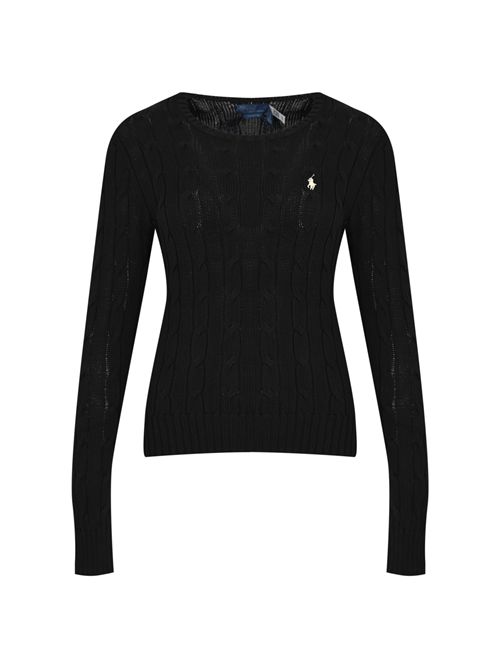 Maglia a trecce in cotone con logo Black POLO RALPH LAUREN | 211971869006